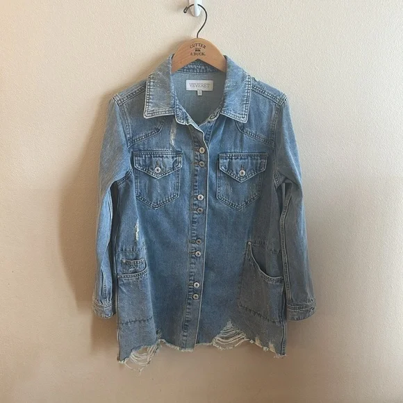 VEVERET Jean Jacket Button Down Western Distressed Women Size Small - Picture 4 of 12